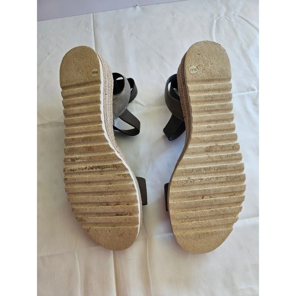 Lucky‎ Brand Women Gray Canvas Espadrille Wedge Sandals Ankle Strap Platform
